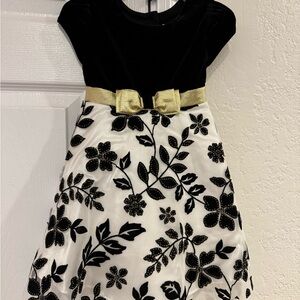 Jona Michelle Black and White Floral Dress with Gold Bow